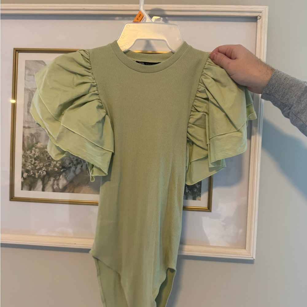 Zara Light Green Ruffle Sleeve Bodysuit
